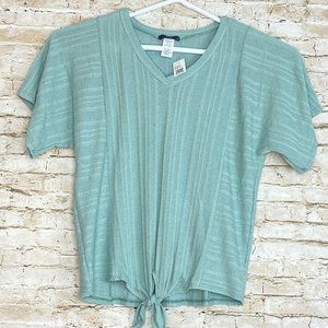 Gyft Womens Mint Green Soft V-Neck Tunic Tie Waist